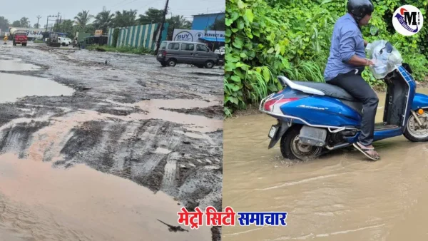 NH-48 हाईवे पर गहरे गड्ढों, बारिश के अगले दिन हुए जलभराव और लंबी ट्रैफिक लाइन की तस्वीर