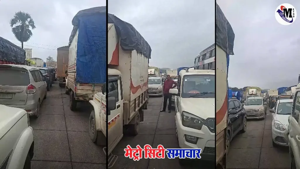 NH-48 पर वसई के पास जाम में फंसी कई गाड़ियाँ, लोग परेशान और रास्ते में फंसे दिख रहे हैं