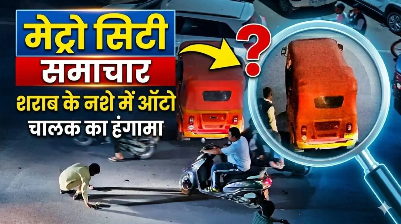 डांगे चौक पिंपरी-चिंचवड़ में बीच सड़क पर खड़ी ऑटो से लगा ट्रैफिक जाम