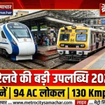 2025-26 में मध्य रेलवे की उपलब्धियों को दर्शाता विजुअल जिसमें वंदे भारत ट्रेन, लोकल ट्रेन और रेलवे स्टेशन दिखाए गए हैं