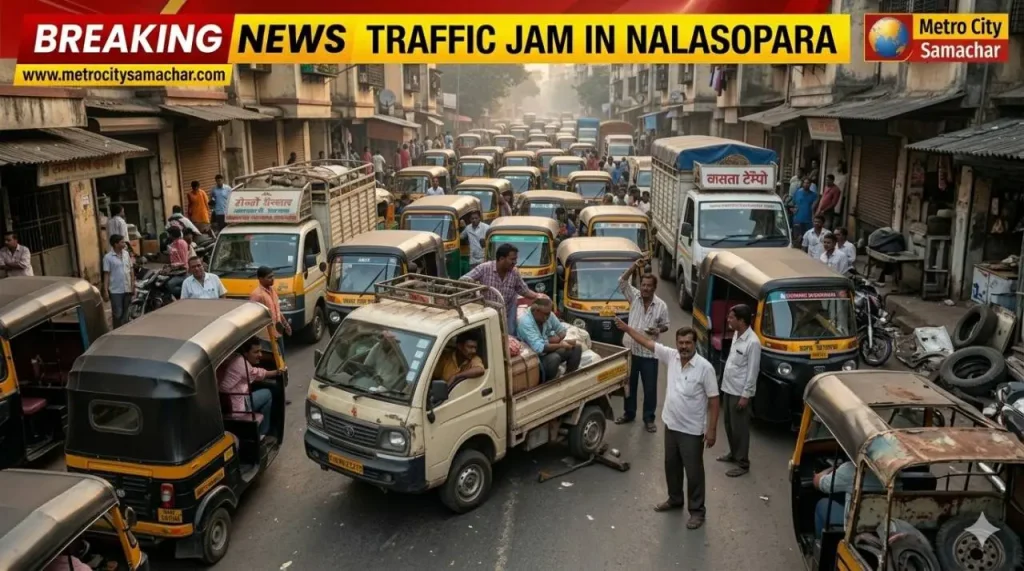 नालासोपारा में अवैध टेम्पो स्टैंड के कारण ट्रैफिक जाम की स्थिति