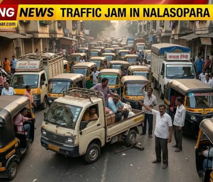 नालासोपारा में अवैध टेम्पो स्टैंड के कारण ट्रैफिक जाम की स्थिति
