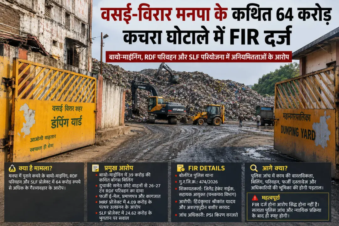 वसई-विरार मनपा में ₹64 करोड़ से अधिक के कथित कचरा घोटाले के आरोप