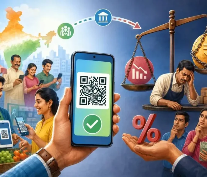 UPI पर संभावित शुल्क और MDR को दर्शाती डिजिटल भुगतान की तस्वीर