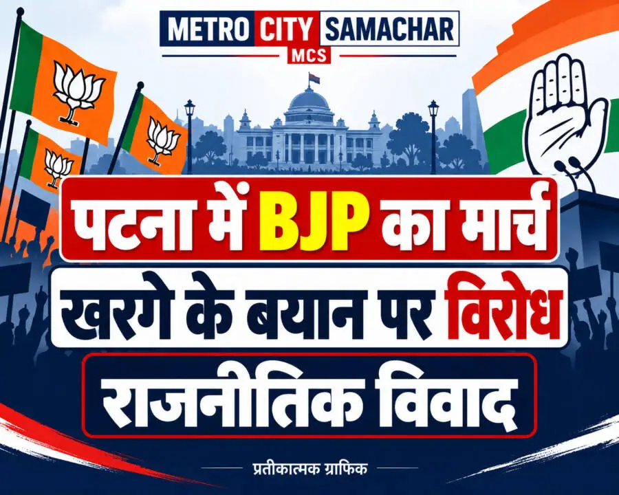 खरगे के बयान के विरोध में पटना में BJP का जन आक्रोश मार्च, माफी की मांग — MCS प्रतीकात्मक ग्राफिक