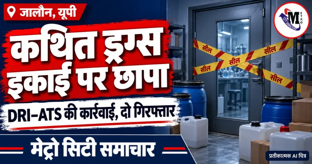 यूपी के जालौन में कथित मेफेड्रोन इकाई पर DRI–ATS का छापा, दो गिरफ्तार; ड्रग्स और रसायन जब्त — प्रतीकात्मक AI चित्र