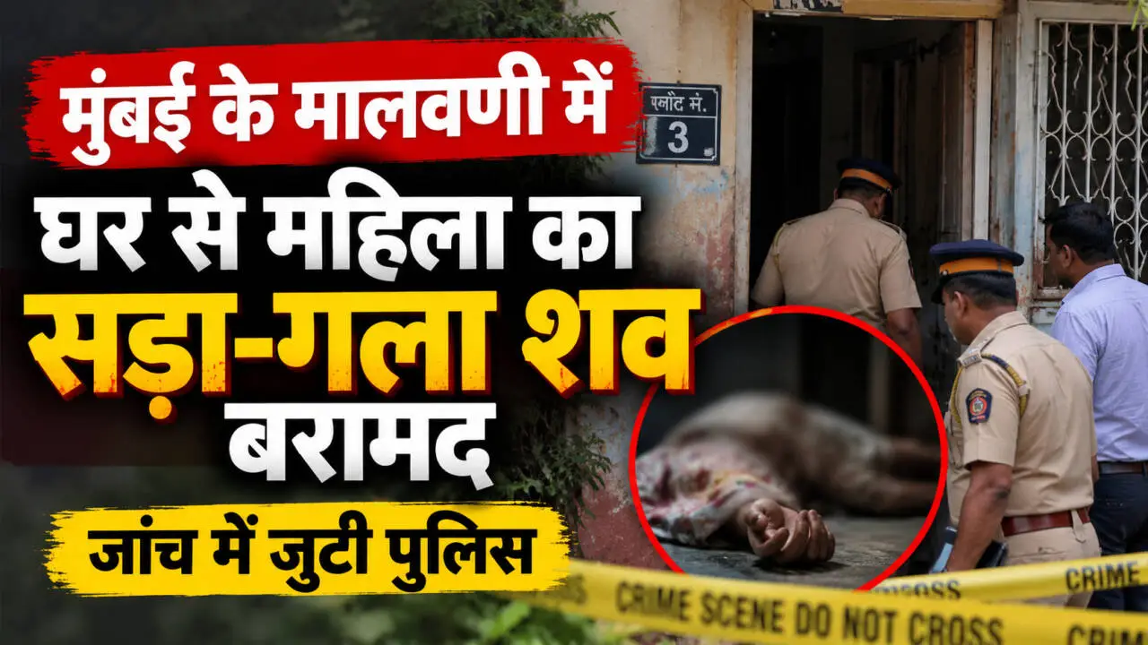 मुंबई के मालवणी इलाके में किराए के मकान से महिला का सड़ा-गला शव बरामद होने के बाद जांच करती पुलिस