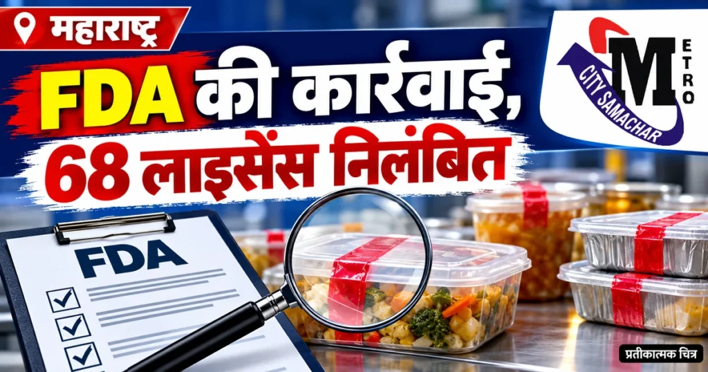 त्योहारों से पहले महाराष्ट्र FDA की सख्ती: 68 लाइसेंस निलंबित, सात इकाइयों को बंद करने का आदेश — MCS का प्रतीकात्मक ग्राफिक