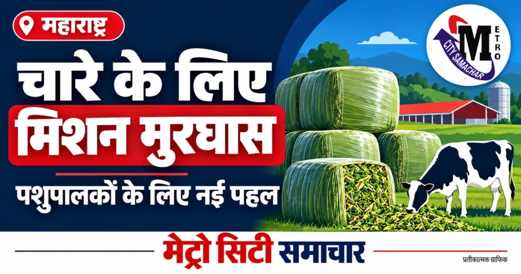 महाराष्ट्र में पशुओं के लिए चारा सुरक्षित रखने वाले मिशन मुरघास का प्रतीकात्मक MCS ग्राफिक