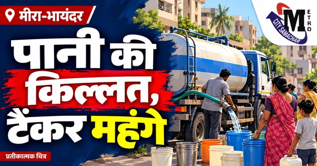 मीरा-भायंदर में पानी की किल्लत: 500 लीटर टैंकर का भाव ₹400 से ₹600 पहुंचने की रिपोर्ट — प्रतीकात्मक MCS ग्राफिक