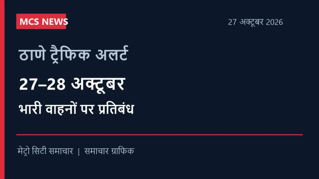 ठाणे ट्रैफिक अलर्ट: आदिवासी मोर्चे के चलते 27–28 अक्टूबर को भारी वाहनों पर प्रतिबंध — MCS समाचार ग्राफिक