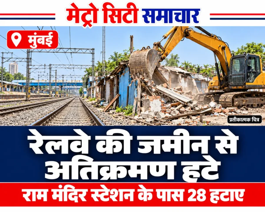 मुंबई में राम मंदिर स्टेशन के पास रेलवे की जमीन से अतिक्रमण हटाने की खबर का प्रतीकात्मक AI चित्र