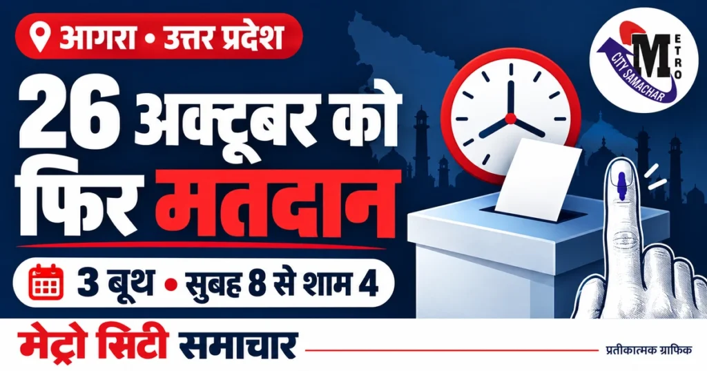 आगरा शिक्षक MLC चुनाव के तीन बूथों पर 26 अक्टूबर के पुनर्मतदान का प्रतीकात्मक ग्राफिक