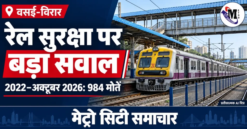 मीरा रोड से वैतरणा रेल पट्टी पर सुरक्षा का सवाल, 2022 से अक्टूबर 2026 तक 984 मौतों के आँकड़े सामने आए — प्रतीकात्मक AI चित्र