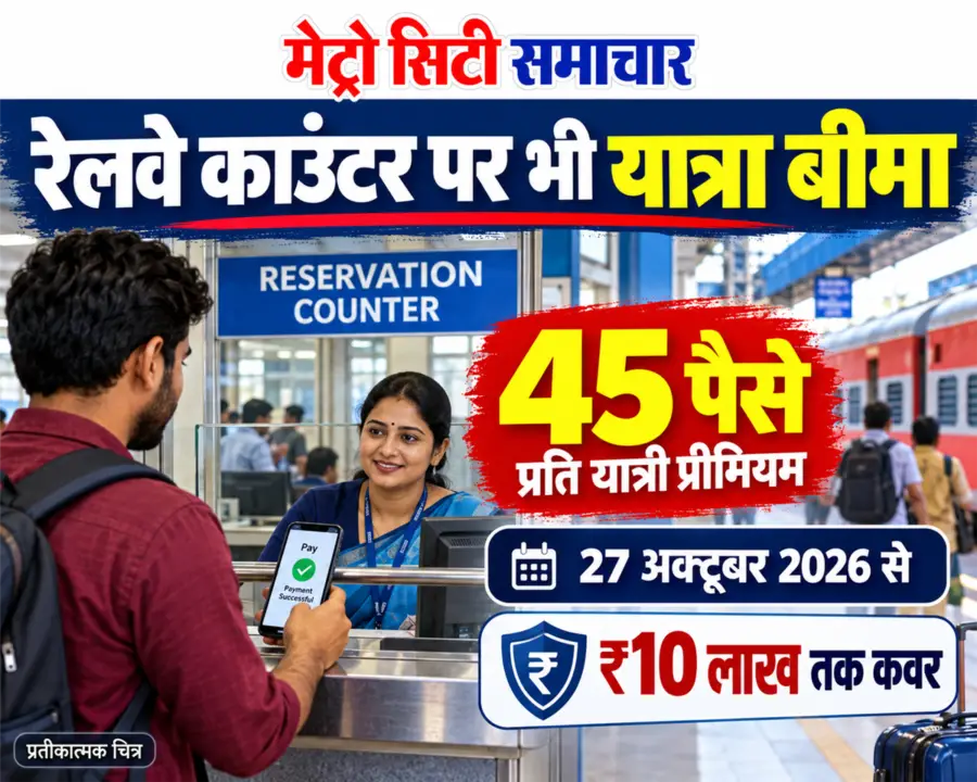 रेलवे आरक्षण काउंटर पर डिजिटल भुगतान करते यात्री का MCS ब्रांडेड प्रतीकात्मक चित्र; 45 पैसे प्रति यात्री वैकल्पिक यात्रा बीमा