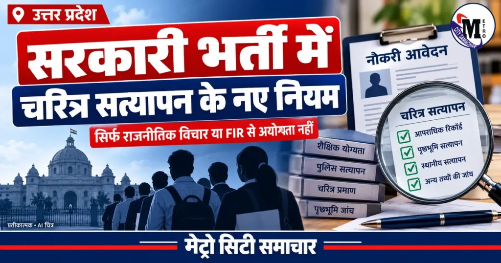 उत्तर प्रदेश सरकारी भर्ती में चरित्र सत्यापन नियमों की खबर का प्रतीकात्मक AI चित्र