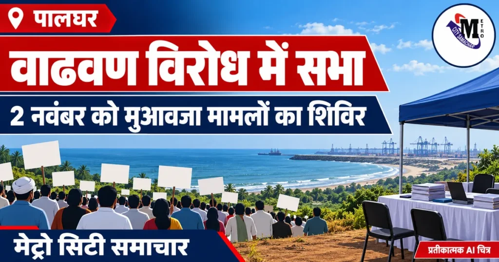 वरोर में वाढवण बंदर के विरोध में सभा, जमीन और आजीविका पर उठे सवाल; 2 नवंबर को मुआवजा शिविर की जानकारी — प्रतीकात्मक AI चित्र