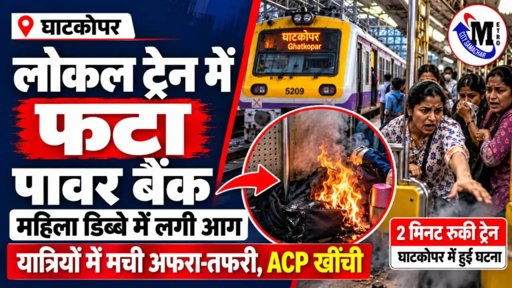 मुंबई लोकल ट्रेन के महिला डिब्बे में पॉवर बैंक फटने से बैग में आग लगने की घटना का सांकेतिक चित्र